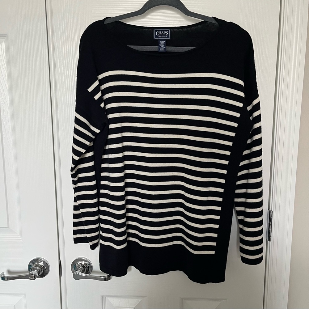 Chaps Black and White Striped Sweater